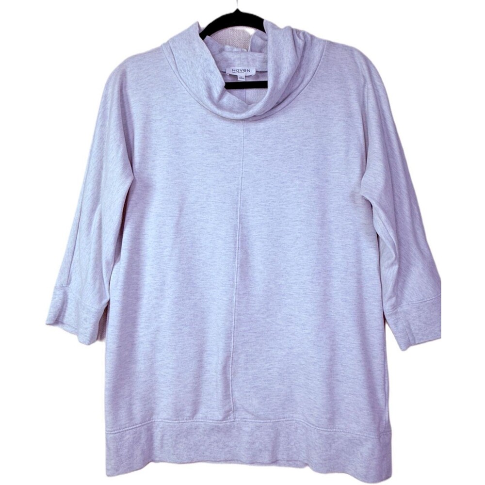 Haven Well Within Tunic Cowl Neck 3/4 Sleeve Blue Gray Sweatshirt Size Medium